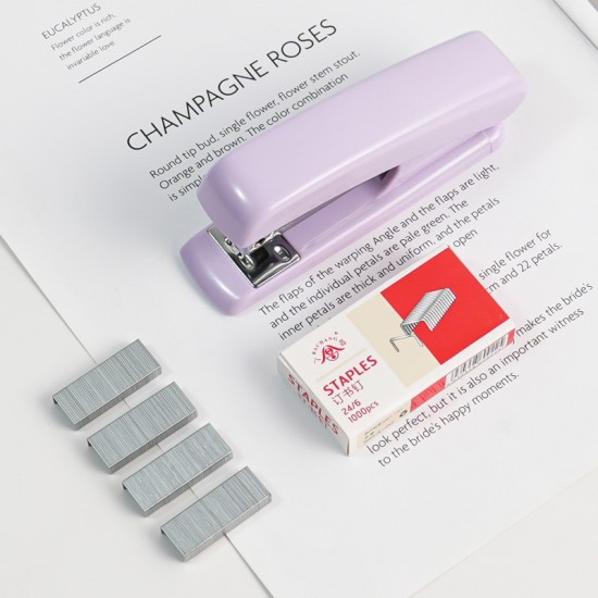 Direct Supply Purple Desktop Office Supplies - Hole Punch, Stapler, Paper Clips, Push Pins, Scissors Stationery Set