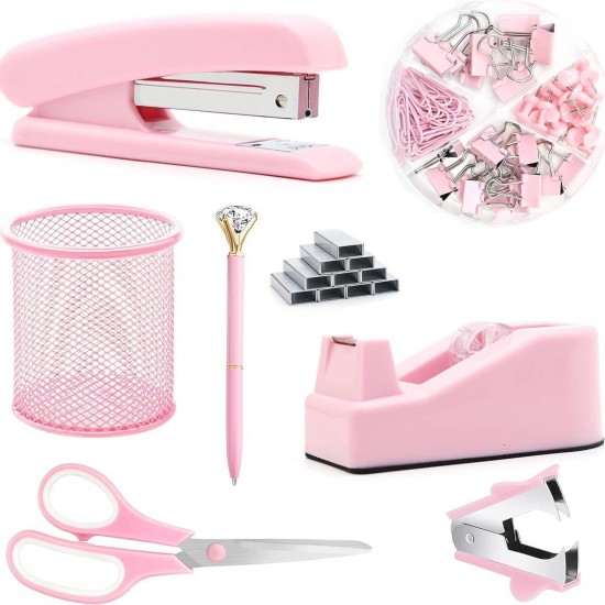 Macaron Office Set - Stapler, Scissors, Staple Remover, Staples, Paper Clips
