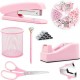 Macaron Office Set - Stapler, Scissors, Staple Remover, Staples, Paper Clips