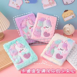 Macaron Pastel Girly Diary - Student Cartoon Wireless Bound A5 Scrapbook, Unicorn Plush Notebook