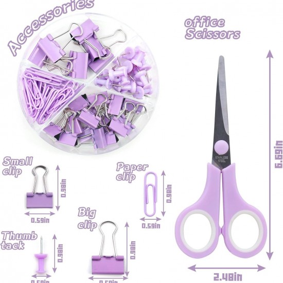 Purple Office Stationery Set - Stapler, Scissors, Tape, Staple Remover, Staples - In Stock