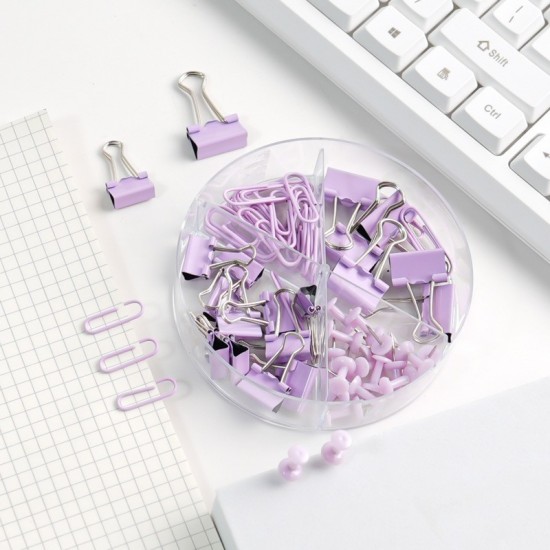 Direct Supply Purple Desktop Office Supplies - Hole Punch, Stapler, Paper Clips, Push Pins, Scissors Stationery Set