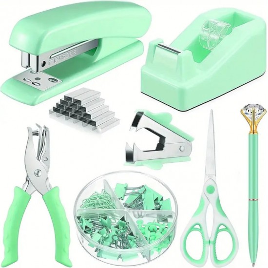 Direct Supply Macaron Office Supplies Set - Combination (Stapler, Tape Dispenser, Scissors, Paper Clips)