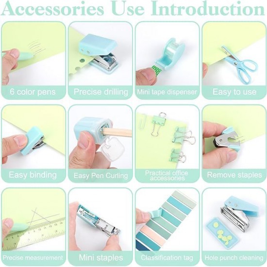 Special Supply Green Mini Stapler Set - Transformable Tape Cutter, Index Stickers, Tape Included