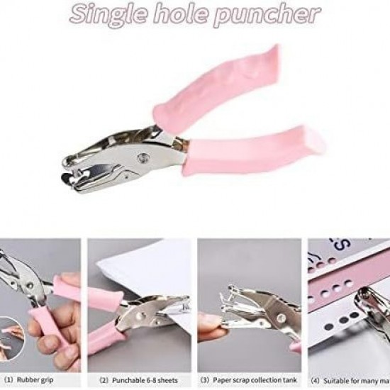 Pink Office Accessory Set - Effort-Saving Stapler, Staple Remover, Index Stickers, Paper Clips & Scissors