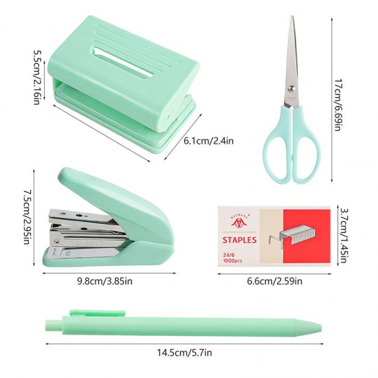 Macaron Desktop Office Stationery Set - Effort-Saving Stapler, Tape Holder, Scissors & Pens, In-Stock