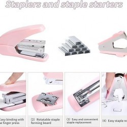 Pink Office Accessory Set - Effort-Saving Stapler, Staple Remover, Index Stickers, Paper Clips & Scissors