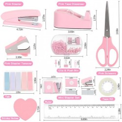Pink Desktop Office Stationery Set - Stapler, Tape Dispenser, Scissors, Staple Remover - Factory Direct In Stock