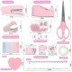 Pink Desktop Office Stationery Set - Stapler, Tape Dispenser, Scissors, Staple Remover - Factory Direct In Stock