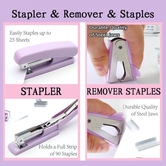 Purple Office Stationery Set - Stapler, Scissors, Tape, Staple Remover, Staples - In Stock
