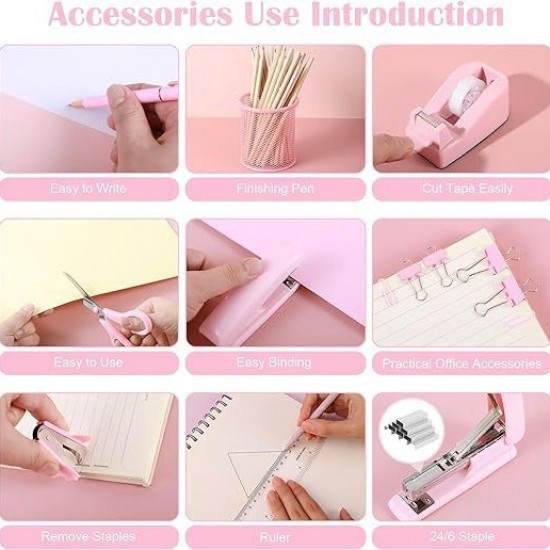 Direct Supply Multi-Functional Pink Desktop Organizer Set - Stapler, Tape Holder, Scissors & Staple Remover