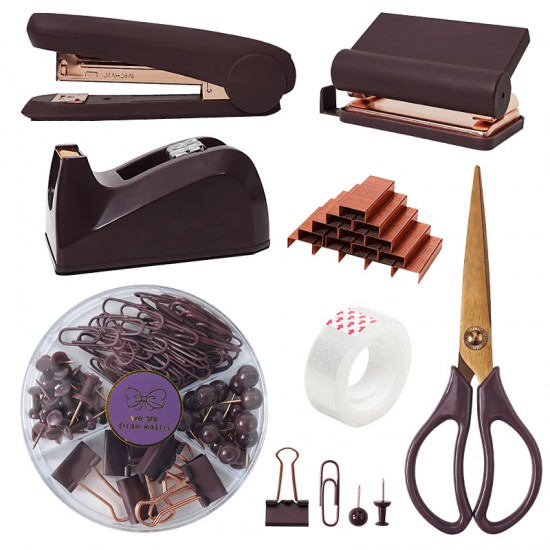 Exclusive Business-Color Office Set - Stapler, Tape Holder, Scissors, Hole Punch & Paper Clips