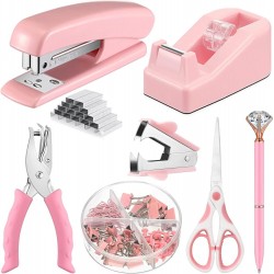 Direct Supply Macaron Office Supplies Set - Combination (Stapler, Tape Dispenser, Scissors, Paper Clips)