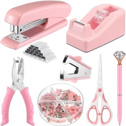 Direct Supply Macaron Office Supplies Set - Combination (Stapler, Tape Dispenser, Scissors, Paper Clips)