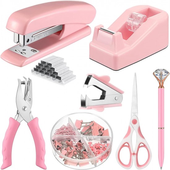 Direct Supply Macaron Office Supplies Set - Combination (Stapler, Tape Dispenser, Scissors, Paper Clips)