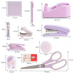 Purple Desktop Office Stationery Set - Stapler, Tape Dispenser, Scissors, Staple Remover - Factory Direct In Stock