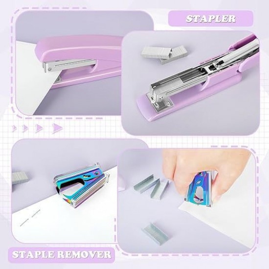 Direct Supply Purple Desktop Office Set - Stapler, Tape Dispenser, Paper Clips, Staple Remover