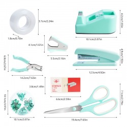 Direct Supply Green Desktop Office Supplies - Hole Punch, Stapler, Paper Clips, Push Pins, Scissors Stationery Set