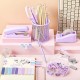 Purple Student Stationery Set - Stapler, Tape Dispenser, Pen Holder, Scissors, Ruler Combination Set