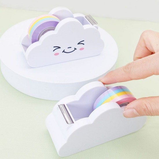 Factory Direct Rainbow Tape Set - Student Scrapbooking Desktop Tape Holder, Cute Packaging Tape Dispenser with Cloud Cutter
