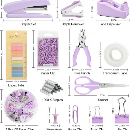 Hot-Selling Purple Student & Office Set - 10-Piece Stapler, Scissors, Staple Remover, Staples