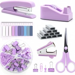 Purple Office Stationery Set - Stapler, Scissors, Tape, Staple Remover, Staples - In Stock