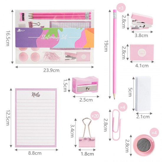 Hot-Selling Macaron Office Set - Cute Cartoon Notebook, Pencils, Binder Clips, Stapler - In Stock