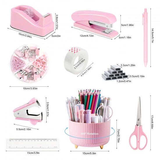 Hot-Selling Office Stationery Set - Rotating Pen Holder, Desktop Tape Dispenser, Staple Remover, Stapler