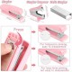 Direct Supply Pink Stationery Set - 7-Grid Round Pen Holder, Stapler, Scissors, Staple Remover & Ruler Office Combo