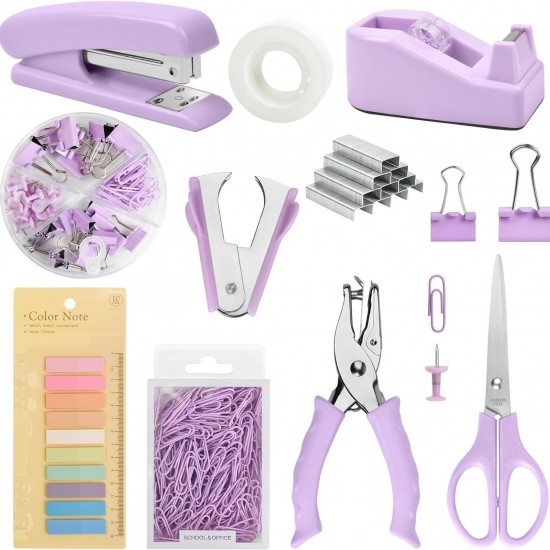 Hot-Selling Purple Student & Office Set - 10-Piece Stapler, Scissors, Staple Remover, Staples