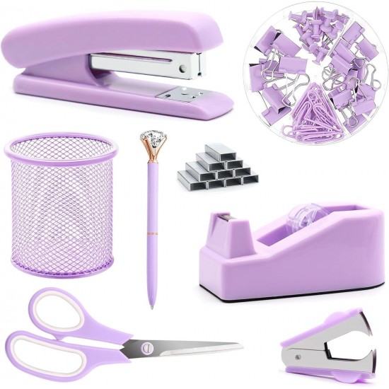 Macaron Office Set - Stapler, Scissors, Staple Remover, Staples, Paper Clips