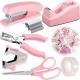 Direct Supply Pink Desktop Office Accessory Set - Macaron-Colored Stapler, Tape Holder & Scissors Combo