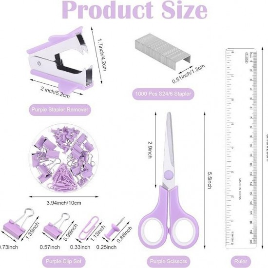 Direct Supply Purple Student & Office Stationery Set - Stapler, Tape Dispenser, Pen Holder, Storage Box