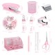 Direct Supply Pink Stationery Set - 7-Grid Round Pen Holder, Stapler, Scissors, Staple Remover & Ruler Office Combo
